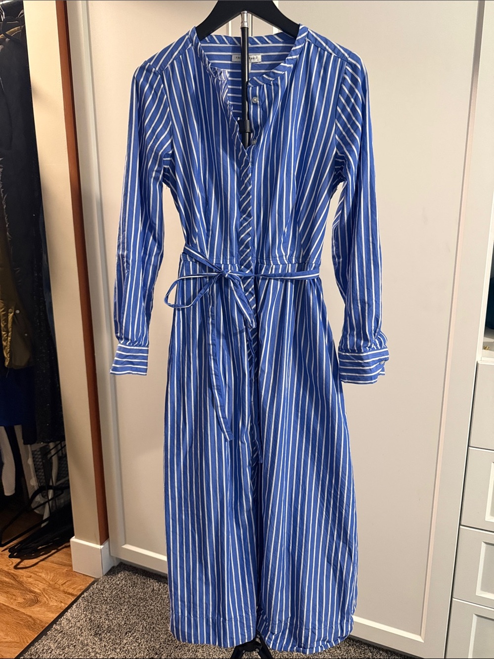 Free Assembly Blue White Striped Belted Shirt Dress Size Medium